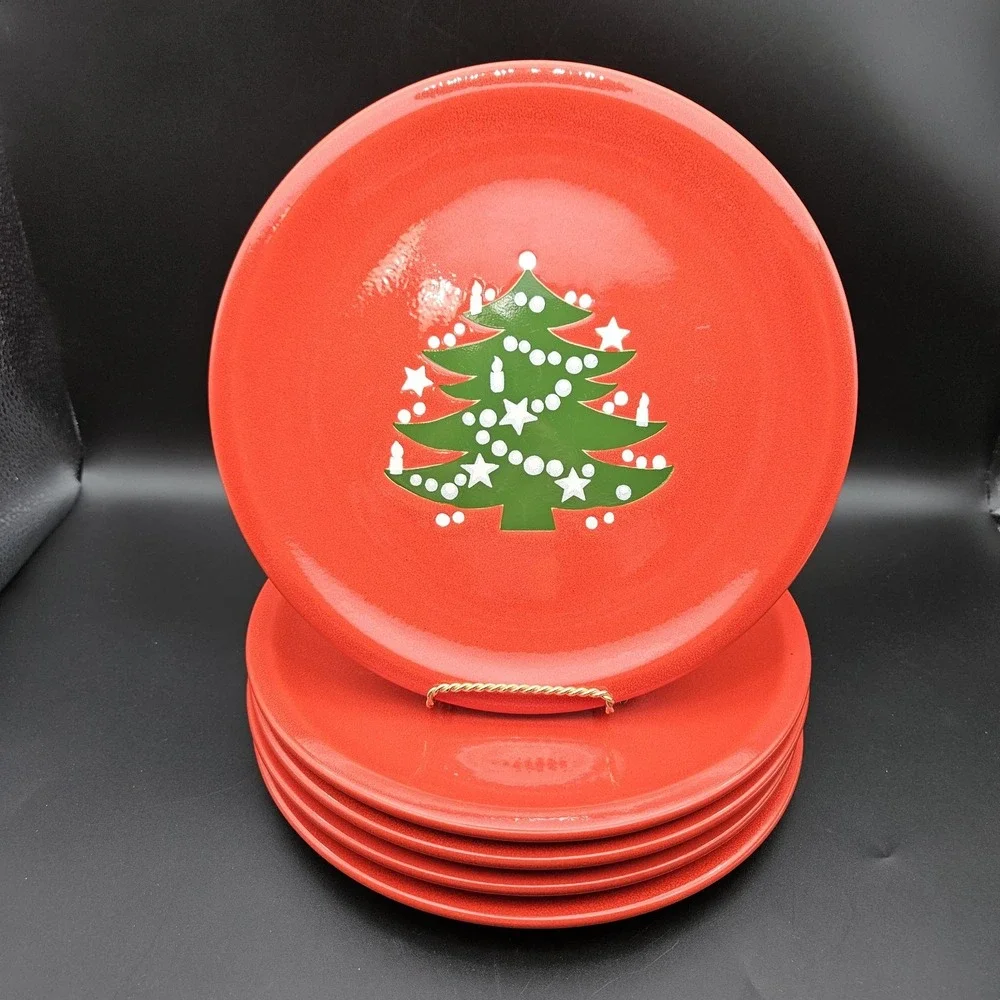 5 Waechtersbach Germany Red Christmas Tree Dinner Plates 10